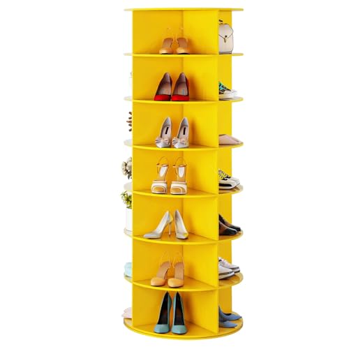 HMEEN Zapatero giratorio de 7 niveles, torre de zapatos Lazy Susan fácil de montar, zapatero giratorio de 360°, almacenamiento circular, organizador de zapatos redondo multiusos, amarillo