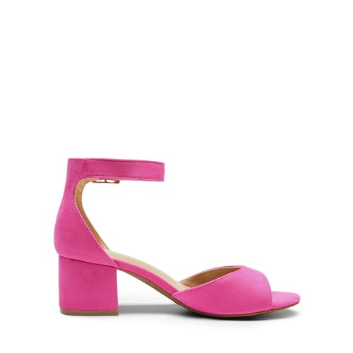 Image of DREAM PAIRS Women's Chunky Heel Sandal | 2.2 inch chunky block heels,open toe with ankle strap buckle, classic comfortable heeled sandals,wedding party dress shoes