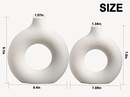 White Ceramic Circle Vases - Modern Minimalist Donut Vase For Neutral Home Decor - Large Round Vases For Bedroom Living Room Coffee Table Dresser Bookshelf Decor (Large) #TOP3