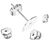 100Pcs 925 Sterling Silver Earrings Posts, Hypoallergenic Flat Pad Stud Earring with Loop and 925 Sterling Silver Earring Backs for Jewelry DIY Making Findings - Image 3