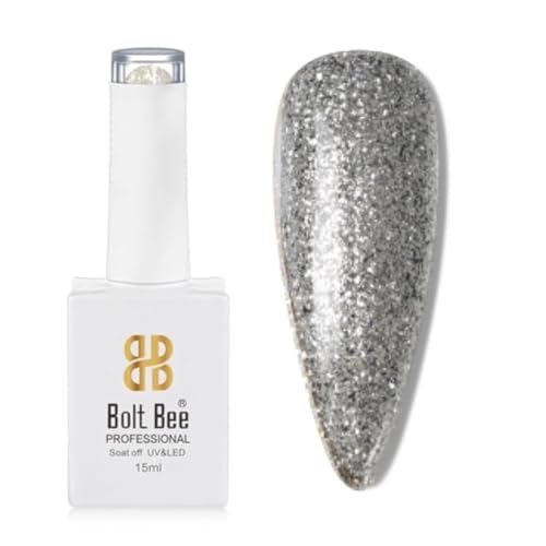 Image of Bolt Bee Sparkle Silver Color Gel Nail Polish Soak Off UV Gel DIY at Home Manicure Salon Nail Art (84, 15ml)