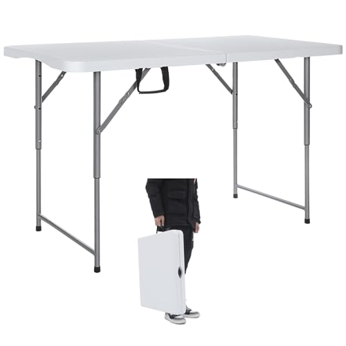 Lakhow Folding Table 4-Foot Small Plastic Utility Table Portable,Thick Table Top Indoor and Outdoor...