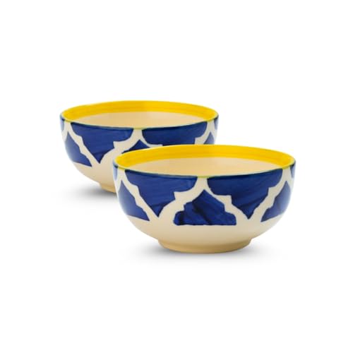 Image of Ceramic Bowl Set | 2-Piece Lightweight Crockery for Daily Use | Navy Blue Ramen & Snack Bowls (200ml Each) | Elegant Microwave & Dishwasher Safe | Perfect Christmas & New Year Gift