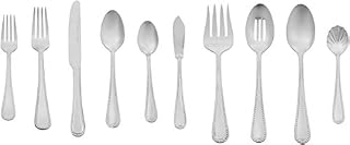 AmazonBasics 2234-45 45-Piece Stainless Steel Flatware Silverware Set with Pearled Edge, Service