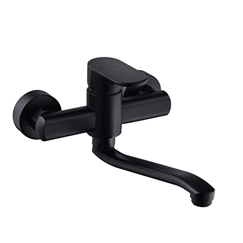 Grifo de cocina de pared negro monomando fabricado en latón resistente 2