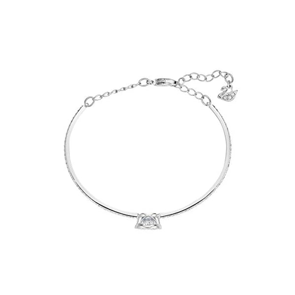 SWAROVSKI-Womens-Sparkling-Dance-Round-Jewelry-Collection-Rhodium-Finish-Blue-Crystals-Clear-Crystals Swarovski Sparkling Dance Round Bangle Bracelet with a White Swarovski Crystal Surrounded by Matching Crystal Pavé on a Rhodium Plated Band