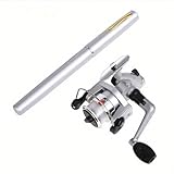 SylvanFlux Compact Telescopic Mini Pen Fishing Rod & Reel Combo – 39.4″ Travel Fishing Kit Retractable to 7.9″ – Fast‑Action Fiberglass Pocket Pole for Kids & Adults (Silver)