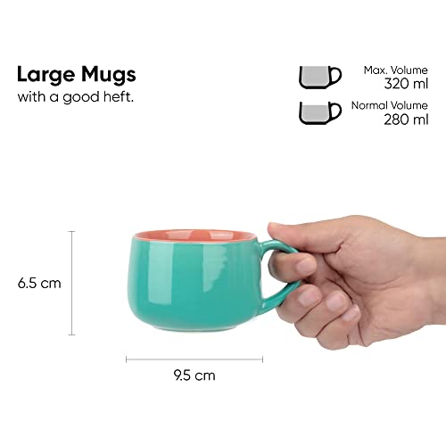 Image of Shay Ceramic Medium Cup Set of 2, Sea Green & Pink, 320ml (12 oz) for Coffee & Tea | Glossy Finish Premium Stoneware