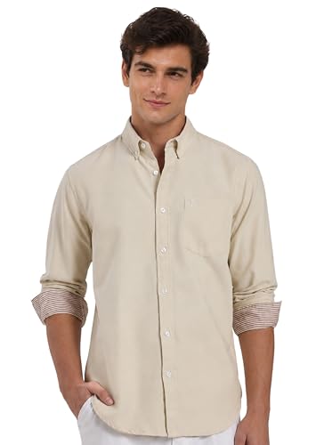 Image of FYLTR Men's Oxford Button Down Full Sleeve Shirt - 100% Cotton | Regular Fit | Summer Shirts for Men | Contrast Sleeve & Collar Detail | Desk to Dinner Shirt