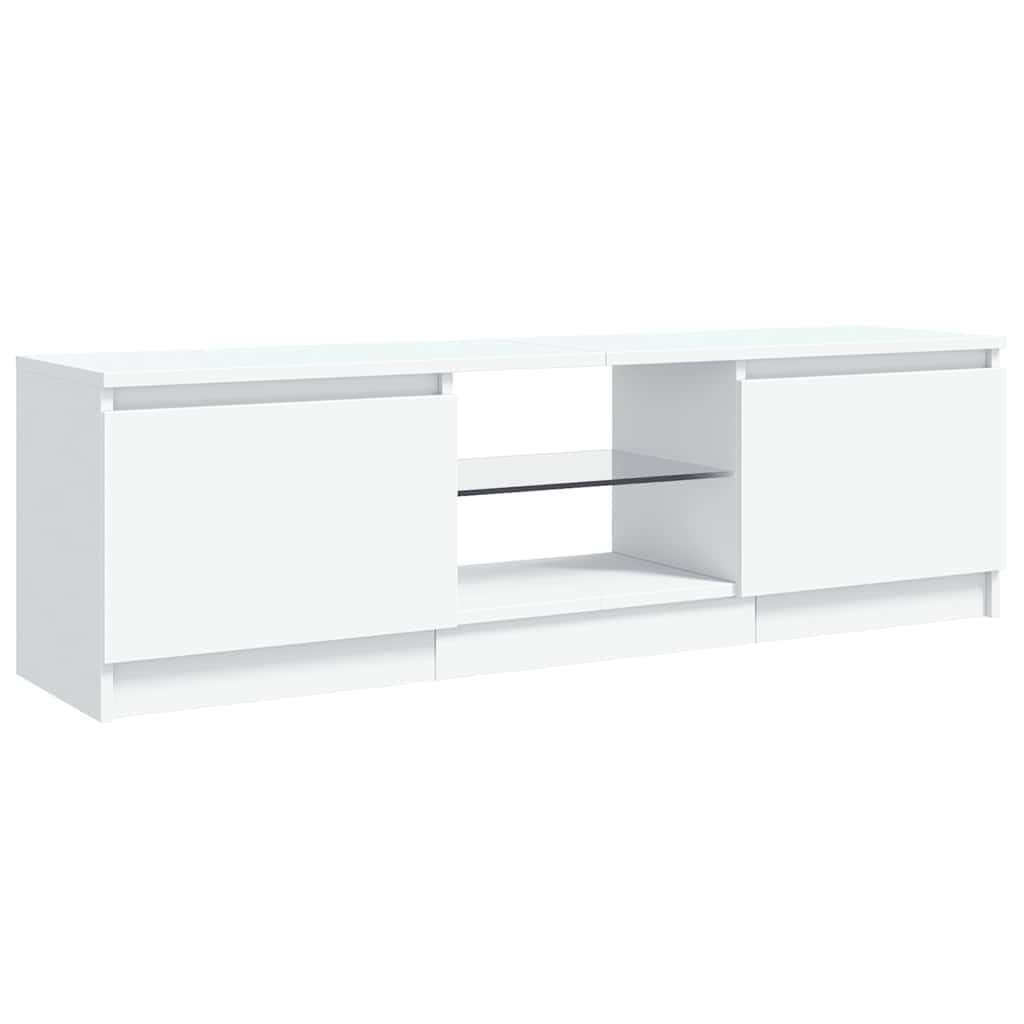 vidaXL Mobile TV con luci LED, per TV fino a 50″, 120 x 30 x 36 cm, legno ingegnerizzato e vetro temperato, bianco, mensole portaoggetti, centro intrattenimento soggiorno moderno, credenza