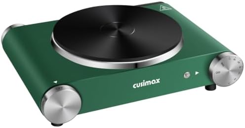 CUSIMAX Hot Plate, 1500W Single Burner Portable Electric Stove, Cast Iron Hot Plates for Cooking, Countertop Burner with Adjustable Temperature Control, Stainless Steel Green