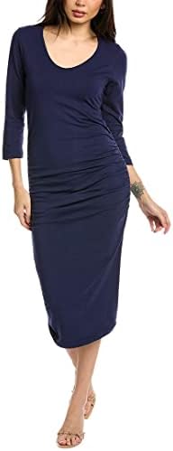 Michael Stars Women's Cotton Lycra 3/4 Sleeve Ruched Midi Dress, Nocturnal, S