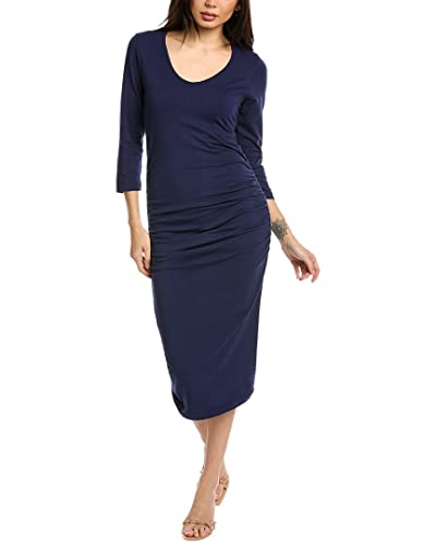 Michael Stars Women's Cotton Lycra 3/4 Sleeve Ruched Midi Dress, Nocturnal, S #TOP3