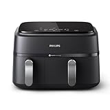 Philips Dual Basket Air Fryer 3000 Series — 8-in-1 functions, 9.5 Quarts, 2 Drawers, Auto-sync Cooking Time, 90% Less Fat, Rapid Air Technology, HomeID Recipe App, Dishwasher Safe, Black (NA351/00)