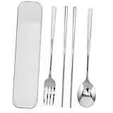 Toddmomy Edelstahl Besteckset mit Etui Camping Besteckset mit Gabel Löffel Essstäbchen...
