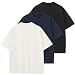 KEEPSHOWING Men's Oversized T-Shirts Cotton Unisex Short Sleeve Tshirts Crew Neck Loose Basic Tops Solid Athletic Tee(WT+NV+BK L)