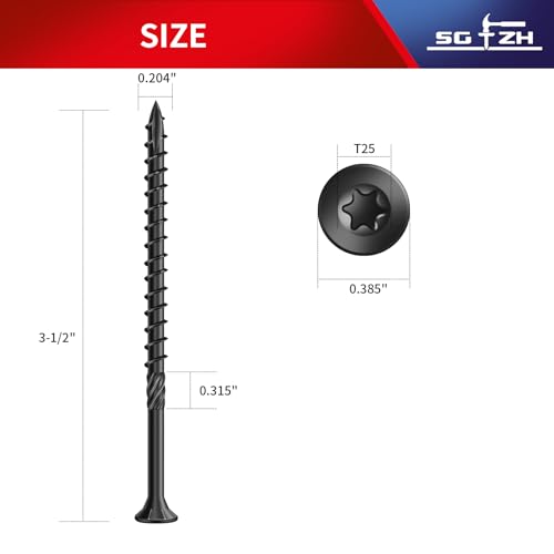 Image of #10 x 3-1 /2 inch Deck Screws (51Pcs) 1lb. Carbon Steel, Black, Flat Head, Rust Resistant epoxy Coated, with T25 Star Bit