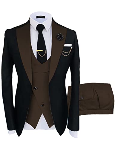Dark Brown Suit Men's 3 Piece Suits Dark Brown Christmas Suit for Men Slim Fit One Button Blazer Vest Pant Wedding Suit for Men US44