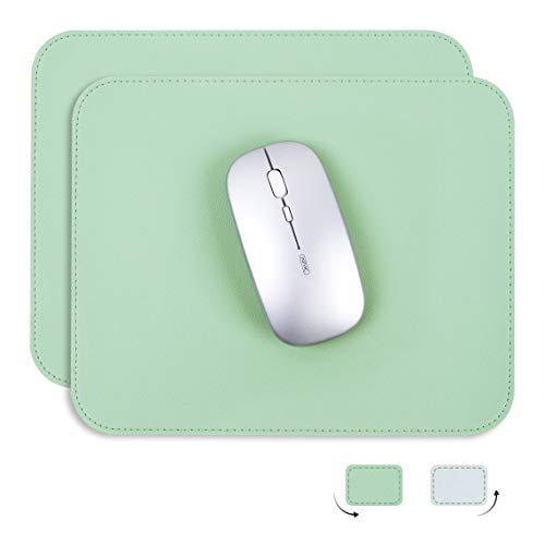 YSAGiマウスパッド、滑り止め／防水PVCレザー、コンピューターマウスパット、極めて薄い(二枚) (四角型, 緑色)