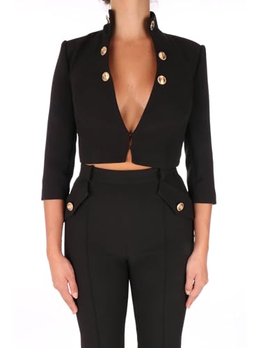 Elisabetta Franchi chaqueta corta en crepé - 46, Negro , 42