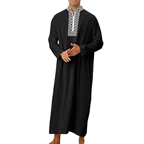 Khamis for Muslim Men Long Sleeve 1/4 Zip Up Thobe Islamic Eid Prayer Kaftan Middle Eastern Arabic Dubai Robe