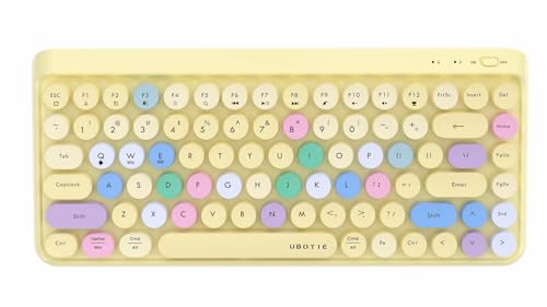 Image of UBOTIE Portable Bluetooth Colorful Computer Keyboards, Wireless Mini Compact Retro Typewriter Flexible 84Keys Design Keyboard (Yellow-Colorful)
