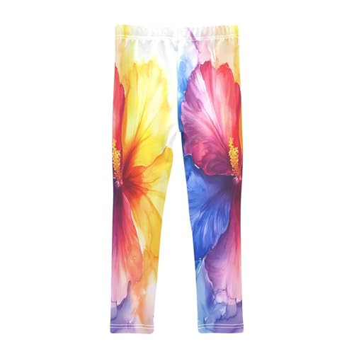 Hibiscus Colorful Rainbow Girls Casual Leggings for Kids Printed Long Pant Bottoms Stretch and Soft2