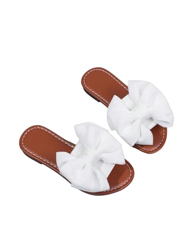OYOANGLE Girl's Cute Bow Slide Sandals Open Toe Slip on Flat Sandal Summer Shoes