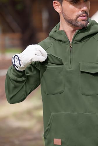 Men's Thermal Hoodies Drawstring Pullover 1/4 Zip Fashion Long Sleeve Quarter Casual Sweatshirt Green XXL4