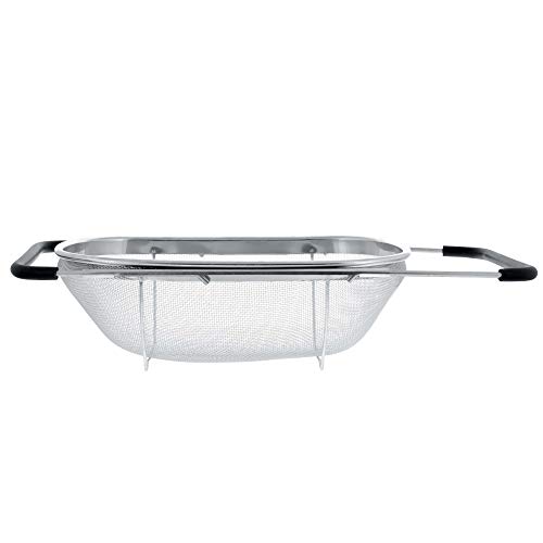 U.s. Kitchen Supply - Premium Quality Over The Sink Stainless Steel Oval Colander With Fine Mesh 6 Quart Strainer Basket & Expandable Rubber Grip Handles - Strain, Drain, Rinse Fruits, Vegetables #TOP3