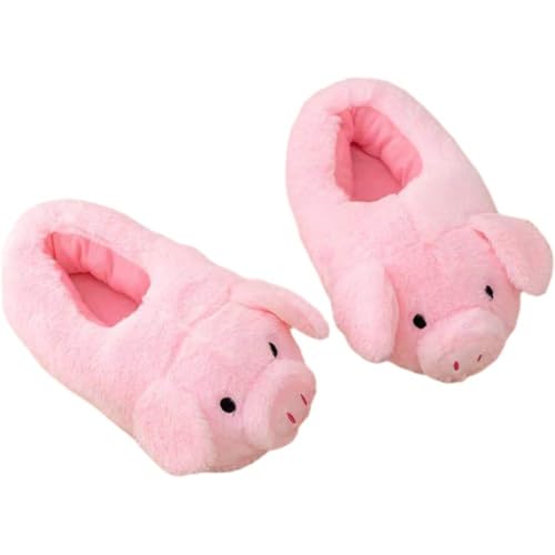 Glixoft Warme Hausschuhe Schwein-Motiv, Flauschige Hausschuhe, rutschfeste Baumwoll-Hausschuhe, Cartoon-Hausschuhe Für Drinnen Und Draußen