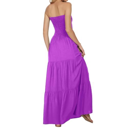 Image of Women's Summer Strapless Tube Top Maxi Dresses Off Shoulder Boho Beach Long Dress