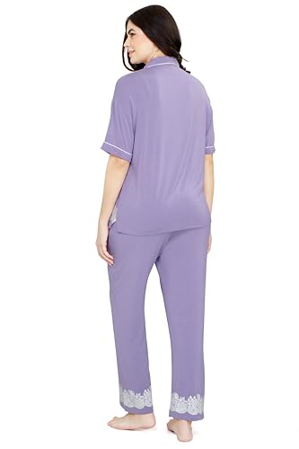 Image of ZEYO - Women's Viscose Floral Printed Night Suit Set of Shirt & Pajama Set