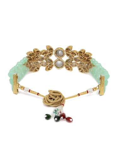 Juego de joyas de perlas de cristal con acabado de oro y Maang Tika-DMZ-2774 de latón fino S 2