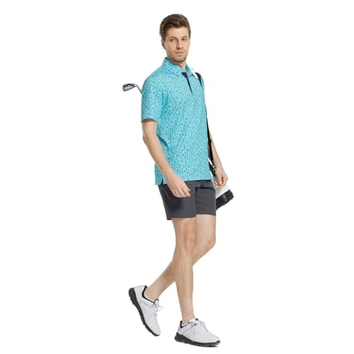 Image of M MAELREG Mens Golf Shirt Short Sleeve Dry Fit Print Moisture Wicking Performance Patterns Collared Polo Shirt