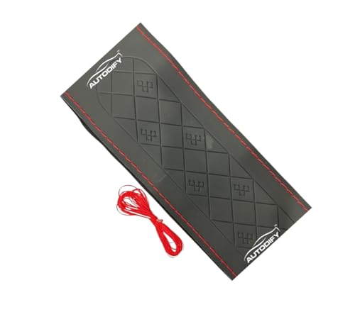 Image of Black with Red Stitch Leather Steering Wheel Cover Universal Fit, Anti-Slip, Breathable, Comfortable Grip, Durable & Stylish for Cars Easy Install Long Lasting ProtectionNon SlipDesign.