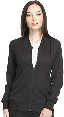 Dynamix Scrubs for Women, Athletic-Inspired Zip Front Jackets for Women with Four-Way Stretch and Moisture Wicking DK330, L, Black