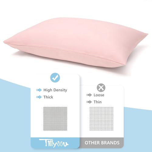 Image of TILLYOU Toddler Pillowcase 2 Pack with Envelope Closure,13 inch x 18 inch Silky Soft Microfiber Travel Kids Pillowcase for Boys and Girls, Pink
