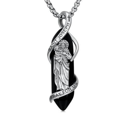 Lypic St Joseph Necklace for Men 925 Sterling Silver St Joseph Medal Necklace Religious Amulet Protection Jewelry for Men Women