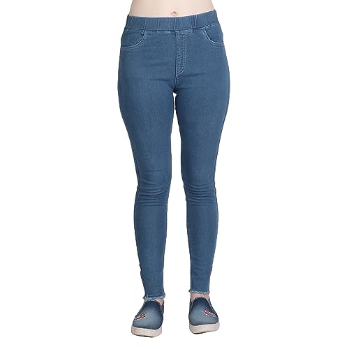 Image of 3 Butterflies!!! Women's Denim Denim Lycra Blend Skinny Fit Jeggings with Stretchable High-Rise Waist Ankle Length Solid Pattern and Elastic Closure Type
