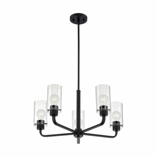 Image of Nuvo 60 /7275 Sommerset 5-Light Chandelier with Clear Glass - Matte Black Finish