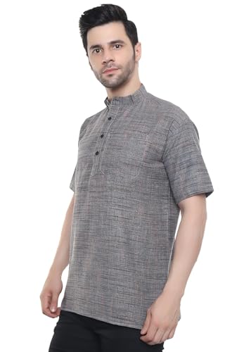 Image of Khadie Cotton Blend Solid Casual Regular Fit Mandarin /Chinese Collor Short Kurta for Men
