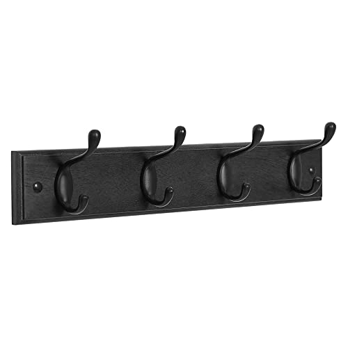 SONGMICS Wall-Mounted Coat Rack, 4 Dual Hooks, Black