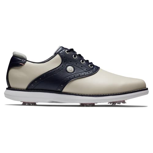 FootJoy Women's Traditions Previous Season Style Golf Shoe, Cream/Navy, 72