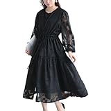 [ゴールドジャパン] 大きいサイズ レディース ワンピース 長袖 ロング 刺繍 花柄 ジャガード レース ティアード フレア 冬コーデ 春 秋 jp535 LL ブラック