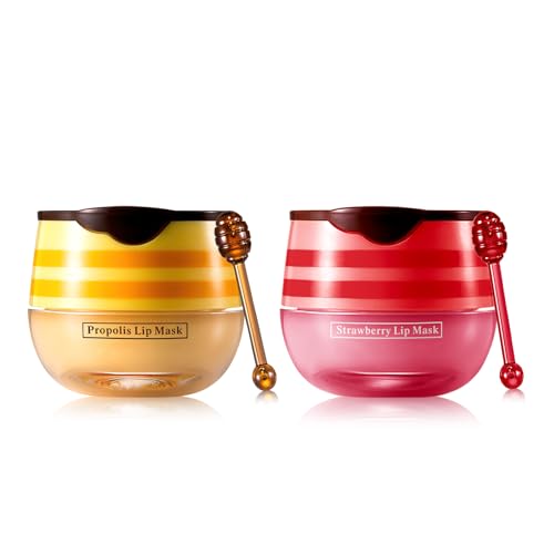 Leogony 2PCS Honey Pot Lip Balm Set, Moisturizing Strawberry Lip Balm, Repair Honey Bee Lips Balm Uk