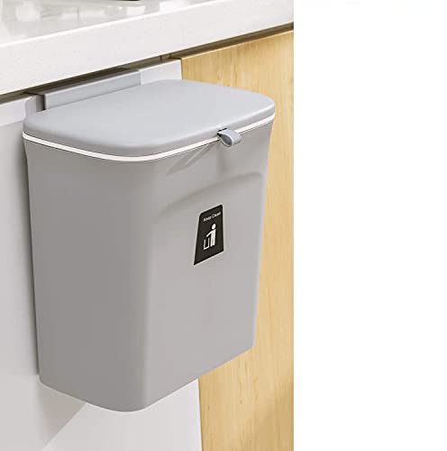 Kitchen Compost Bin for Counter Top or Under Sink, Hanging Small Trash Can with Lid for Cupboard/Bathroom/Bedroom/Office/Camping, Mountable Indoor Compost Bucket (Grey)
