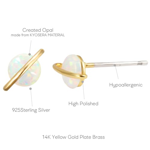 Planet 18K Rose/White/Yellow Gold Plated 925 Sterling Silver Post Dainty Opal Stud Earrings, White/Green/Pink Opal Earrings3