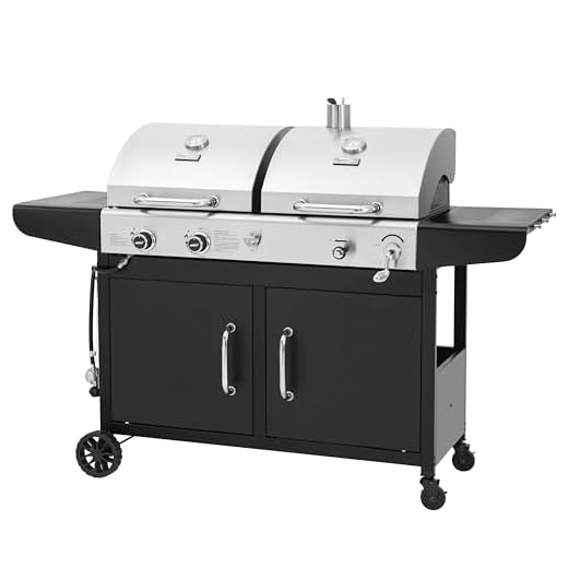 Royal Gourmet ZH3002N Propane Gas and Charcoal Grill Combo, Dual Fuel BBQ Grill with 2 Side Shelves for Outdoor Patio Garden Backyard Barbecue, 20,000 BTUs, Silver & Black