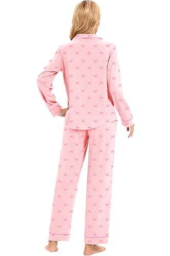 Image of LUBOT 100% Cotton Pajamas for Women Pajama Set 2 Piece PJ Sleepwear Set Soft Ladies Button Knit Long Sleeve Loungewear XS-XXL